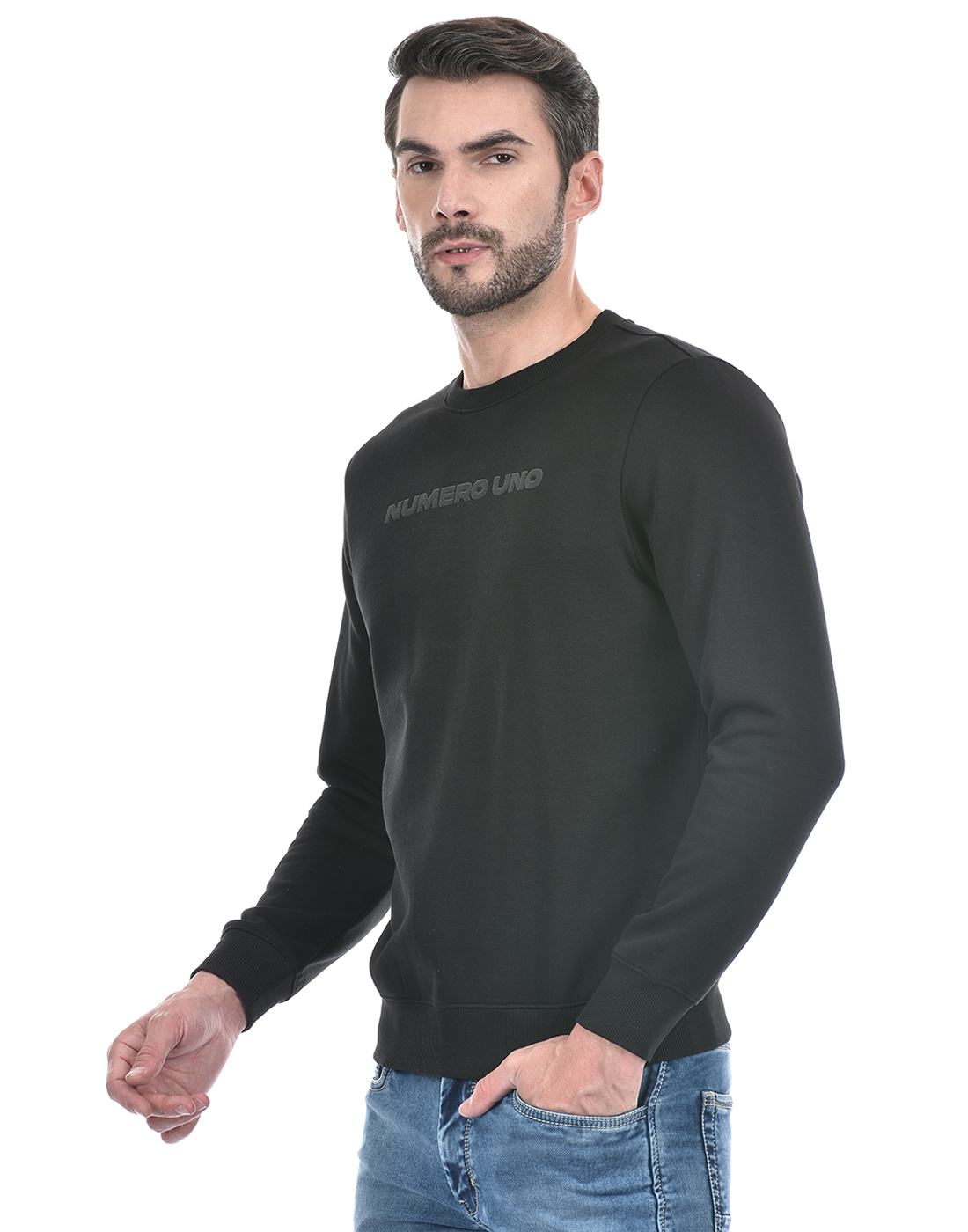 Numero Uno Men Typography Black Sweat Shirt
